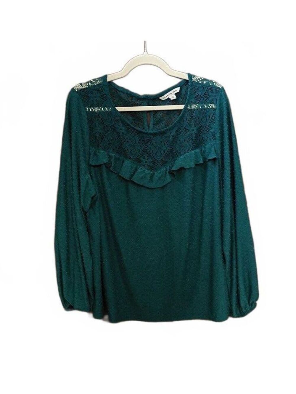 Zac & Rachel Woman Teal Long Sleeve Blouse With Lace Detail Plus Size 1X